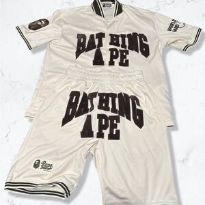 Bape Kids White and Brown Jersey Set